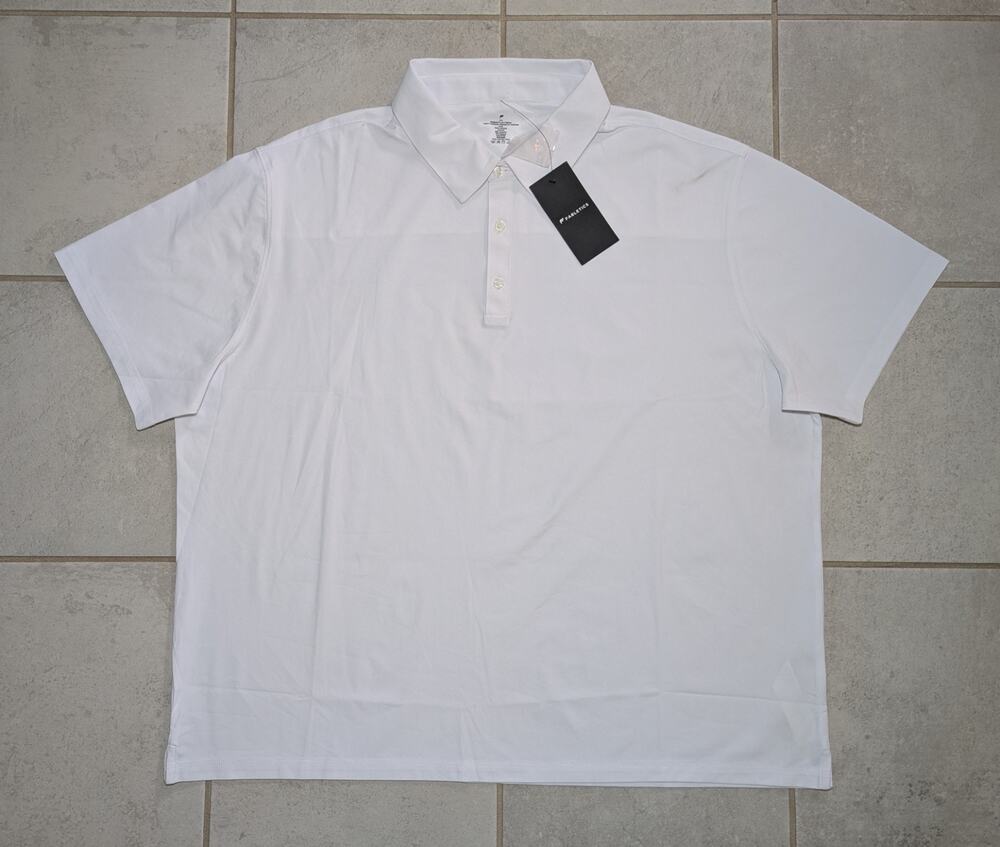 Fabletics Men's XXL Don Polo Shirt White Performance Stretch Collar Short Sleeve
